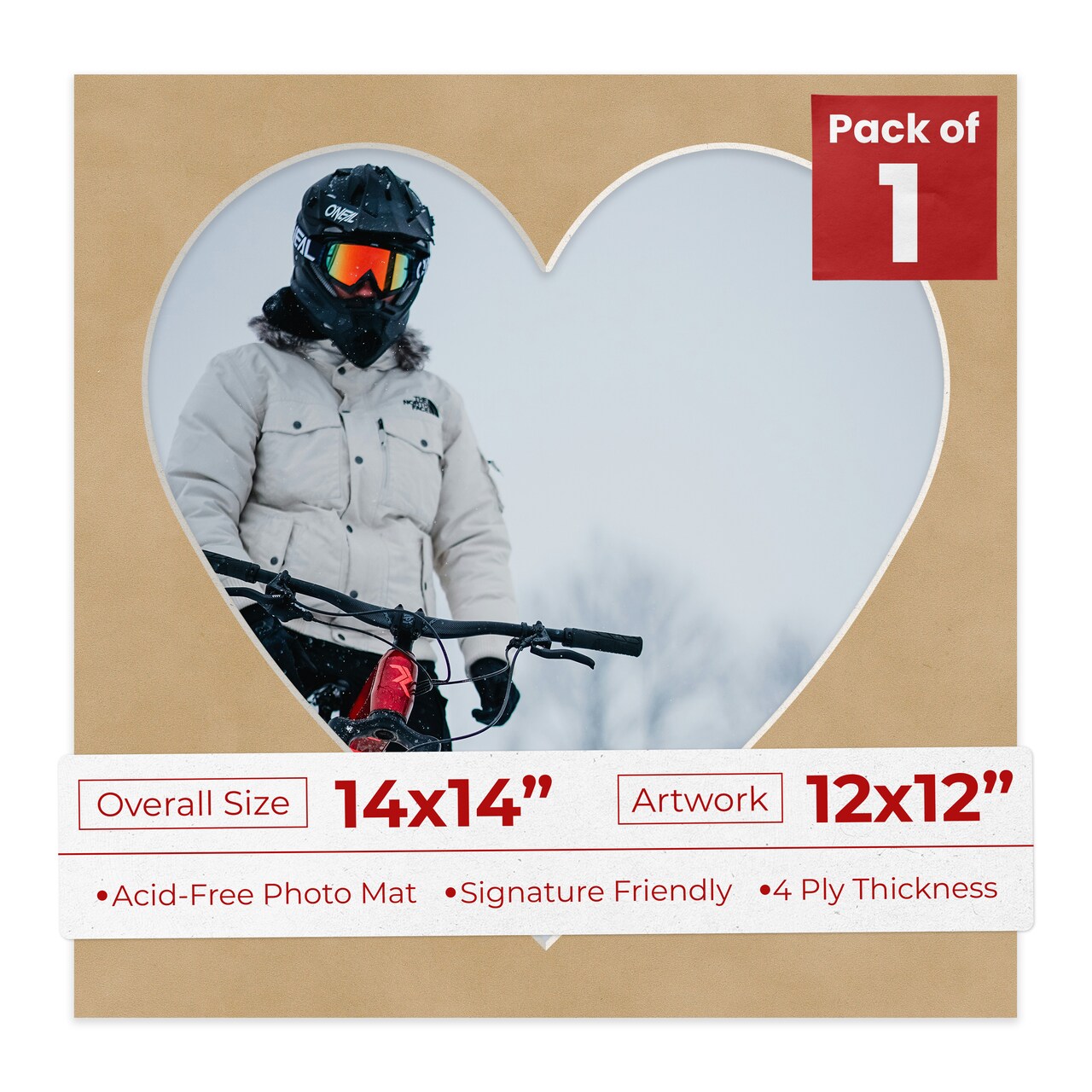 Beige Suede Mat Board for 14x14 Frames - Heart Opening for 12x12 Photos